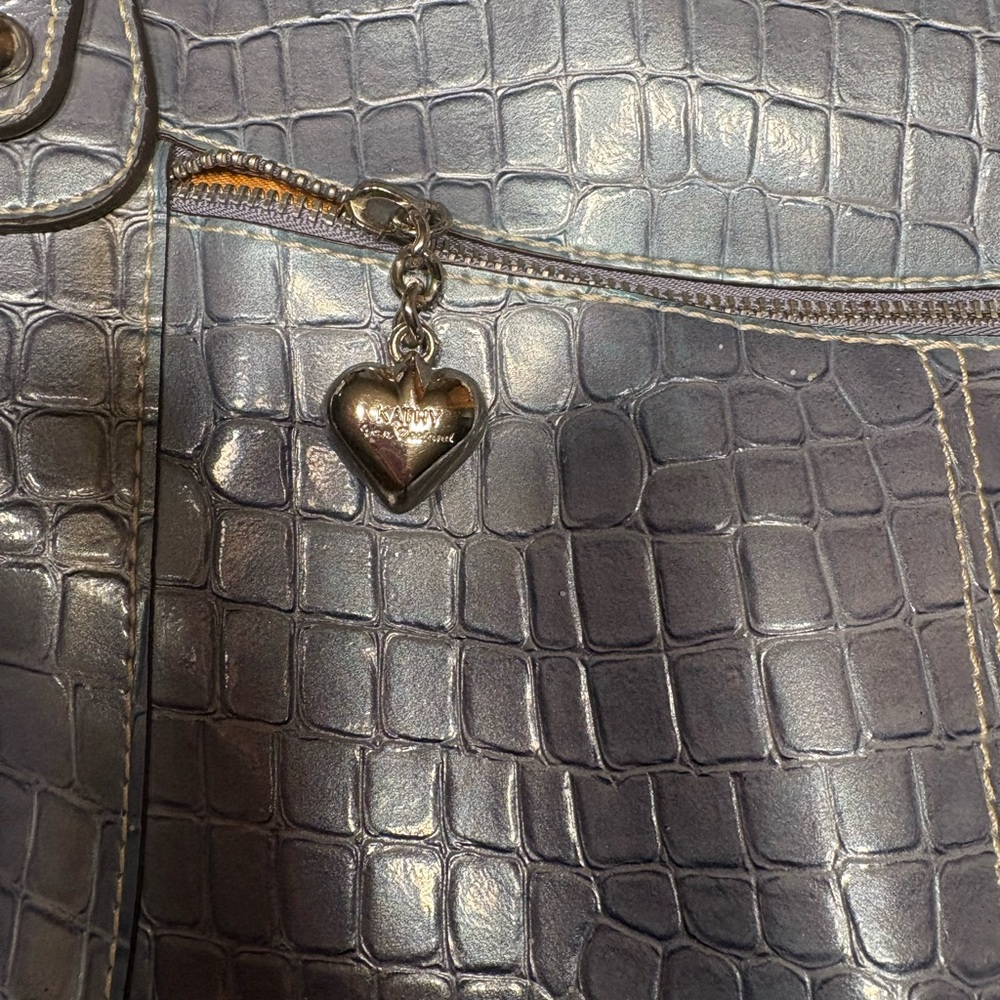 Kathy Van Zeeland Metallic Blue Croc-Embossed bag.